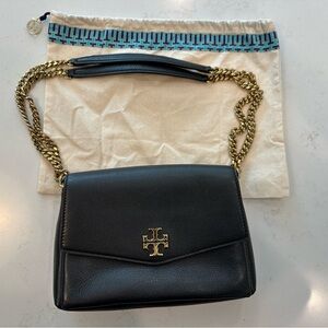 Tory Burch Kira Pebbled Small Convertible Should Bag - Black Leather
